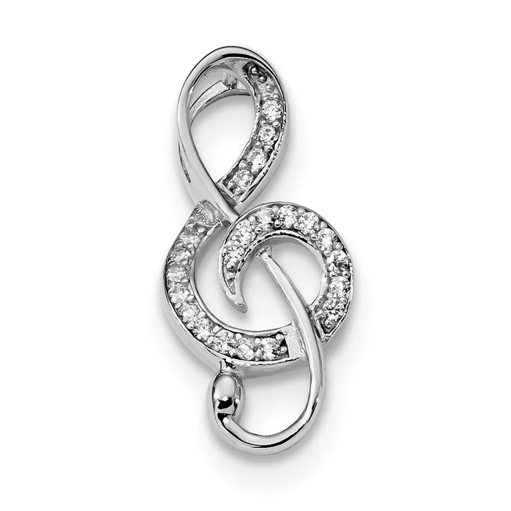 Sterling Silver Rhodium-plated CZ Treble Clef Slide
