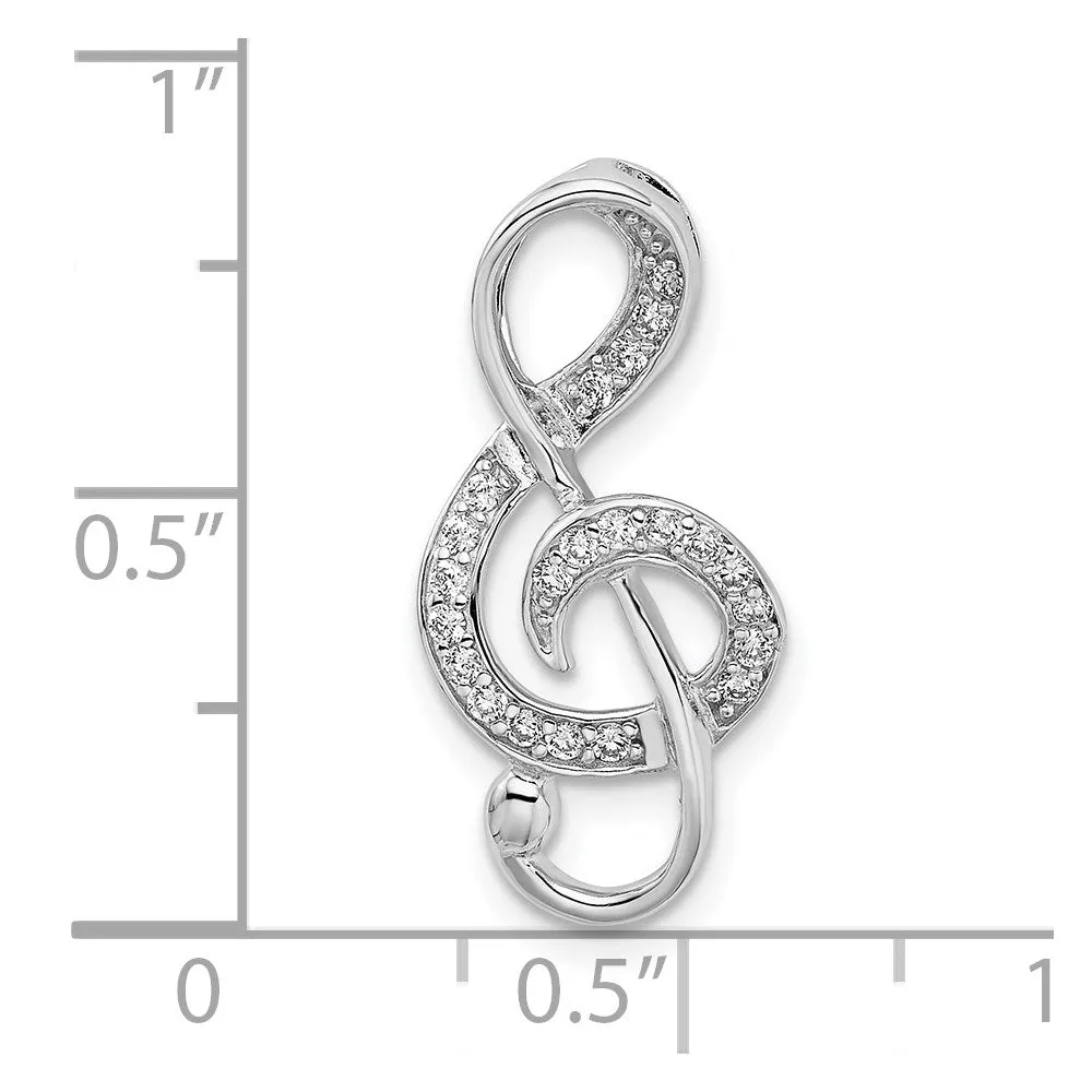 Sterling Silver Rhodium-plated CZ Treble Clef Slide