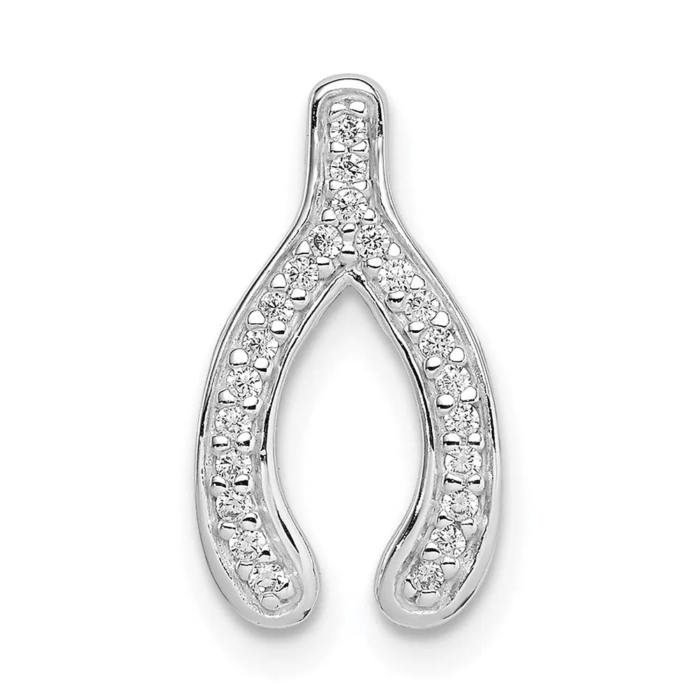 Sterling Silver Rhodium Plated CZ Wishbone Slide