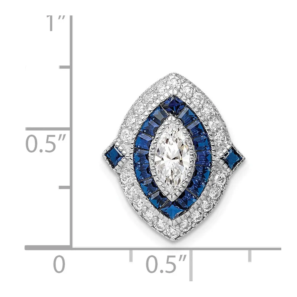 Sterling Silver Rhodium-plated CZ/Synth. Blue Spinel Chain Slide