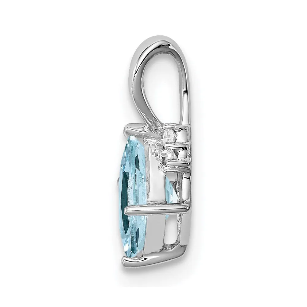 Sterling Silver Rhodium Plated Dia. & Aquamarine Square Pendant