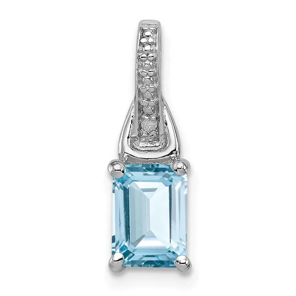 Sterling Silver Rhodium-plated Diamond & Light Blue Topaz Pendant