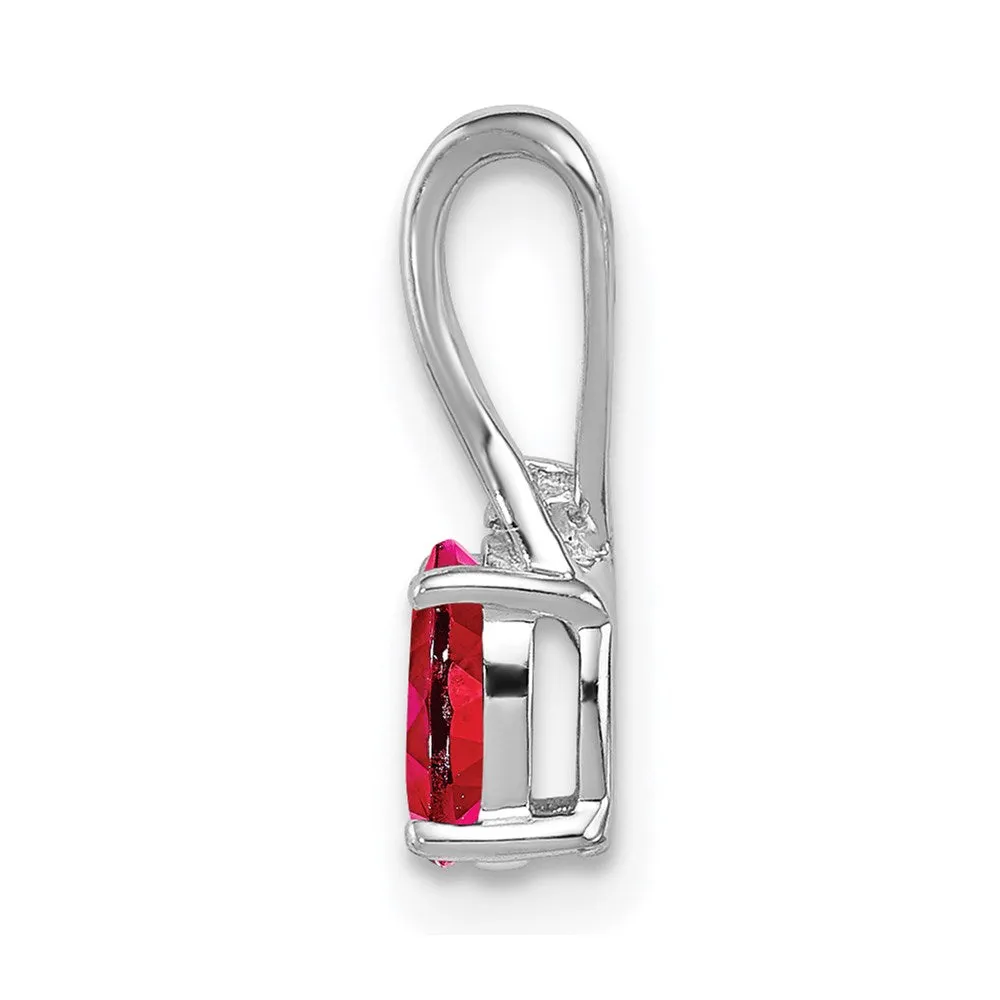 Sterling Silver Rhodium Plated Diamond & Ruby Oval Pendant