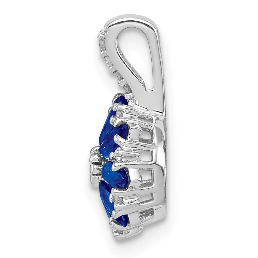 Sterling Silver Rhodium Plated Diamond & Sapphire Flower Pendant