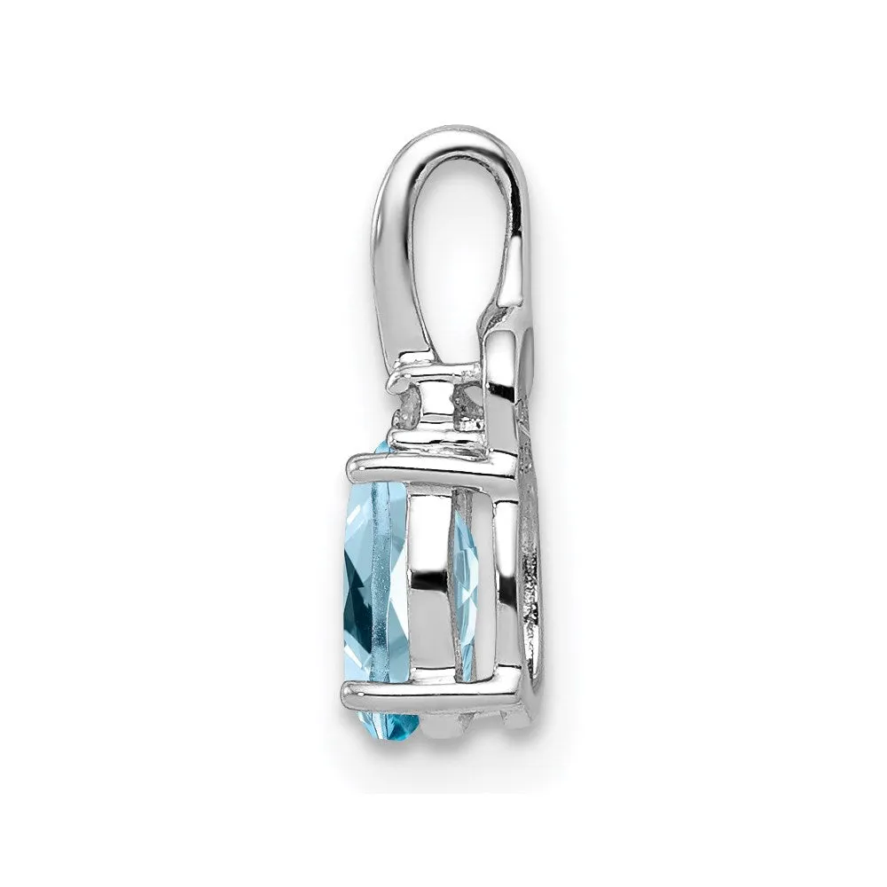 Sterling Silver Rhodium Plated Diamond & Sky Blue Topaz Oval Pendant