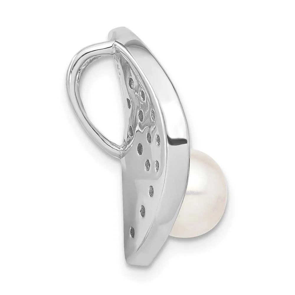 Sterling Silver Simulated Pearl & CZ Slide Pendant
