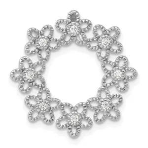 Sterling Silver Textured w/ CZ Flower Chain Slide Pendant