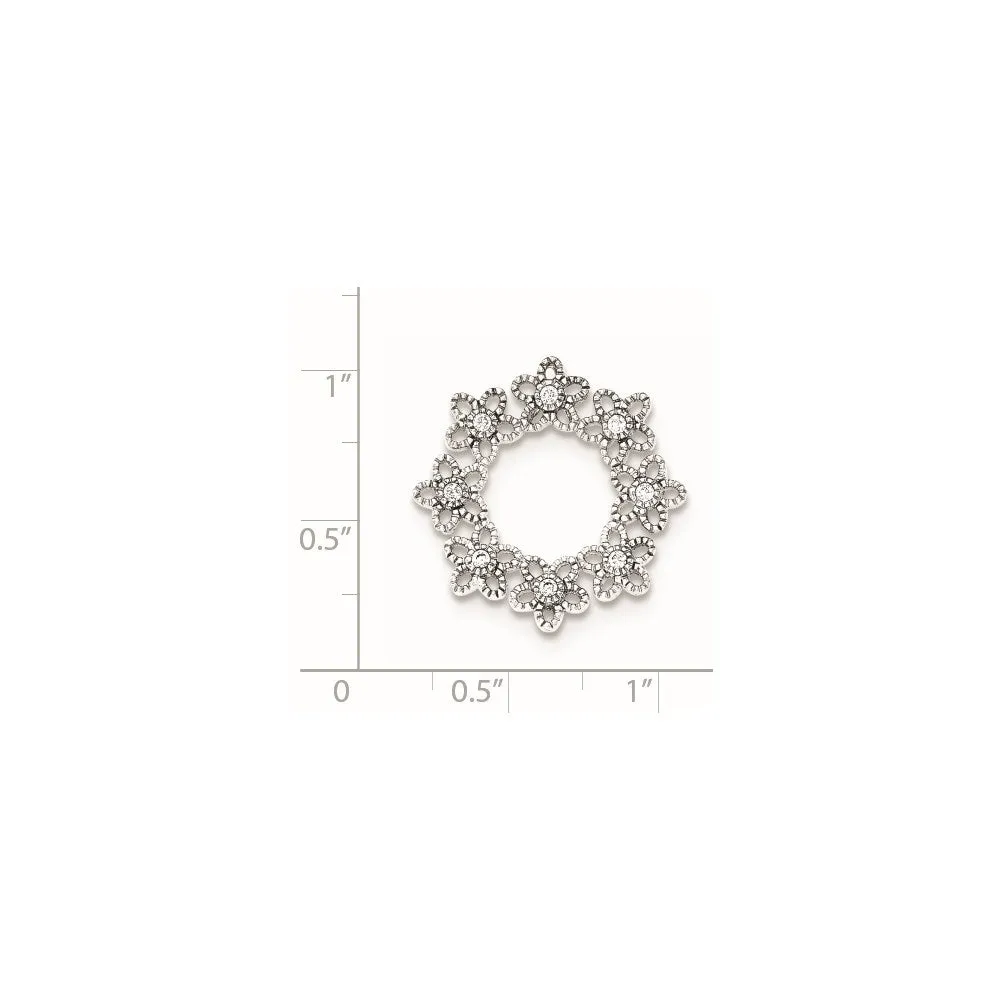 Sterling Silver Textured w/ CZ Flower Chain Slide Pendant