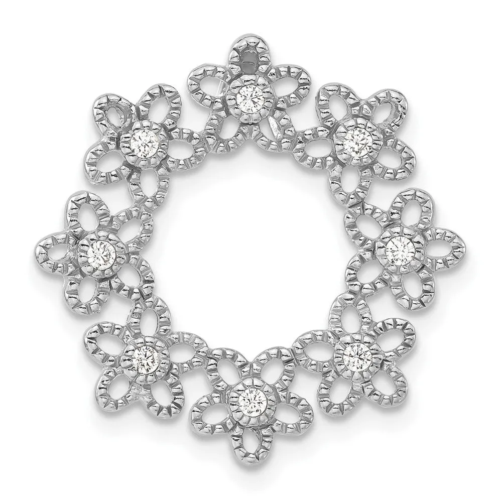 Sterling Silver Textured w/ CZ Flower Chain Slide Pendant