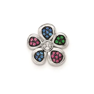 Sterling Silver W/ Synthetic Stones & CZ Flower Pendant
