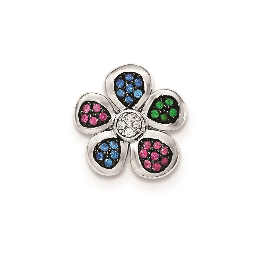 Sterling Silver W/ Synthetic Stones & CZ Flower Pendant