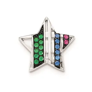 Sterling Silver W/ Synthetic Stones Star Chain Slide