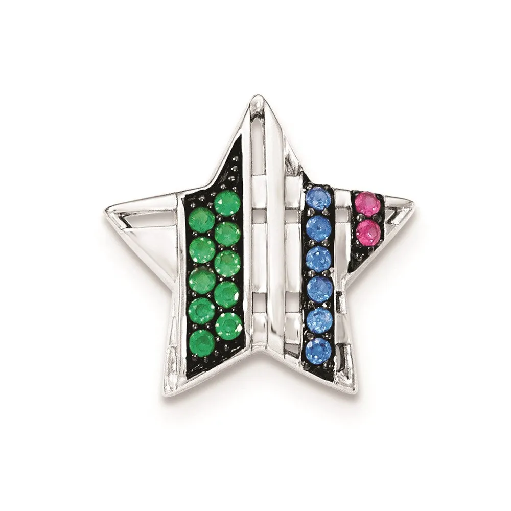 Sterling Silver W/ Synthetic Stones Star Chain Slide