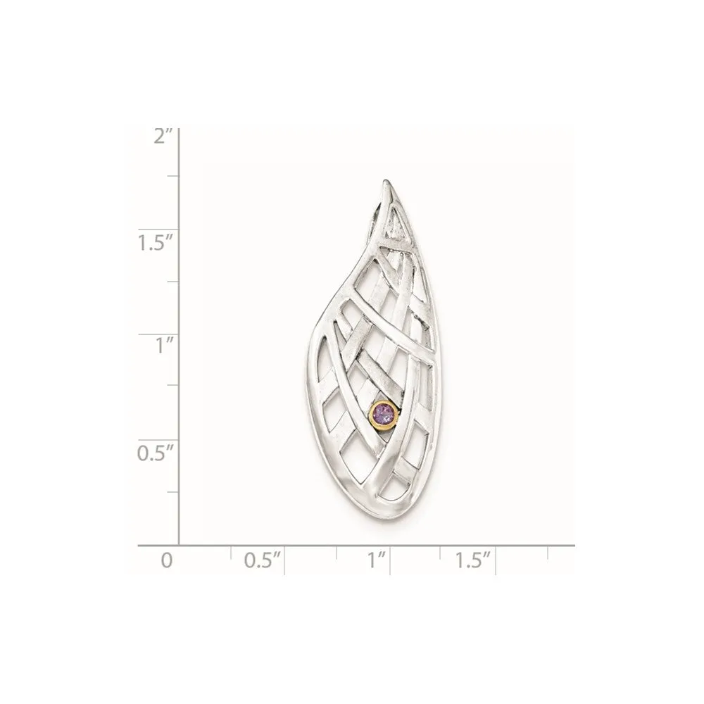 Sterling Silver w/9k Gold Accent AM Teardrop Criss Cross Slide Pendant