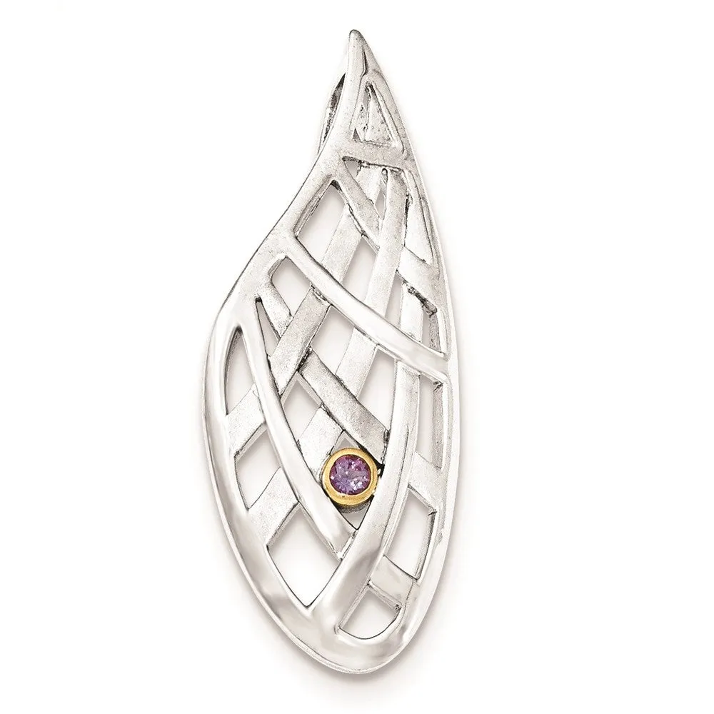 Sterling Silver w/9k Gold Accent AM Teardrop Criss Cross Slide Pendant