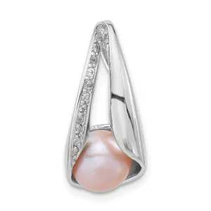 Sterling Silver w/CZ 7-8mm FW Cultured Button Pink Pearl Pendant