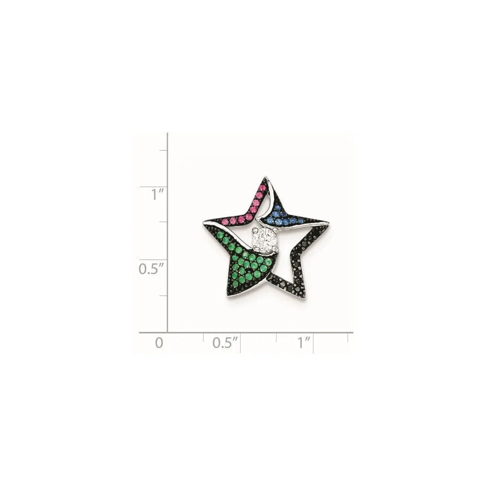 Sterling Silver W/Multi-color Stones & Clear CZ Star Chain Slide