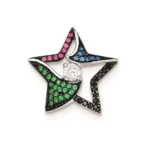 Sterling Silver W/Multi-color Stones & Clear CZ Star Chain Slide