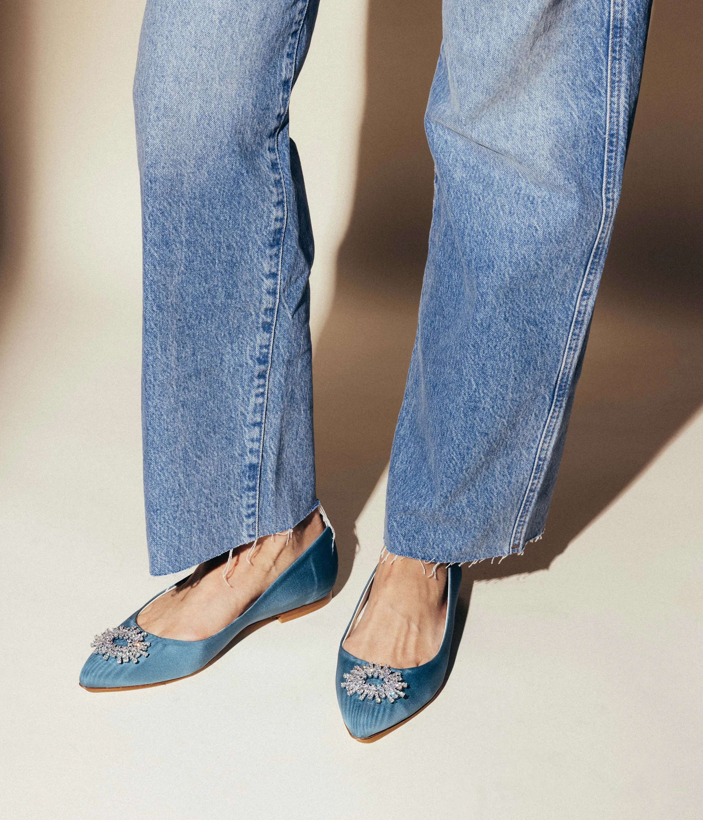 Stevie Ballerina Flats in Blue Silk Moire