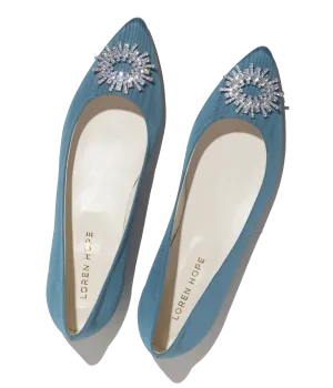 Stevie Ballerina Flats in Blue Silk Moire