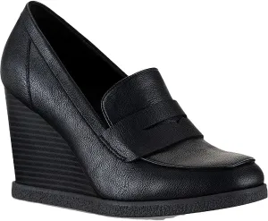 Sun   Stone Womens Jetta Faux Leather Slip On Wedge Heels Black 11 Medium (B,M)