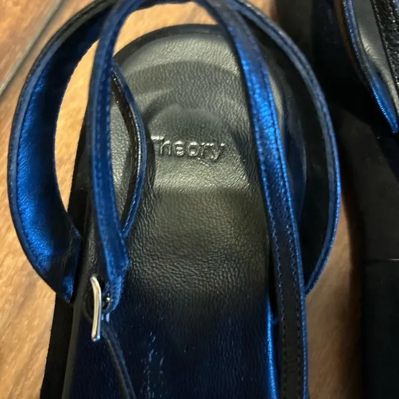 Theory Black Suede Strappy Sandals with Buckle Size 37 US 7