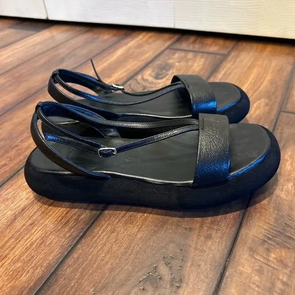Theory Black Suede Strappy Sandals with Buckle Size 37 US 7
