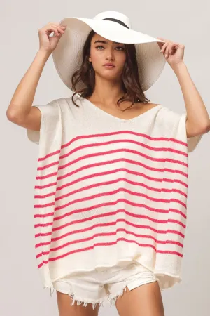V Neck Striped Short Sleeve Top For Women – Casual Comfortable Nautical-Inspired Tee with Slimming Vertical Stripes and Soft Feel