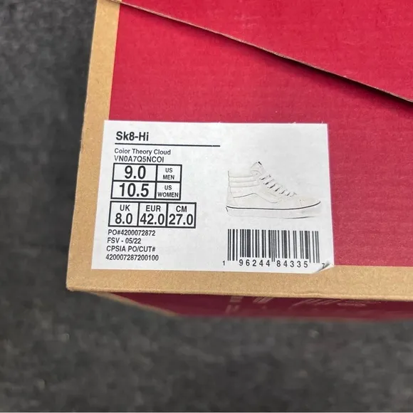 Vans Sk8-Hi Theory Cloud Skateboarding Sneakers High Top Size 9 Men/10.5 Women