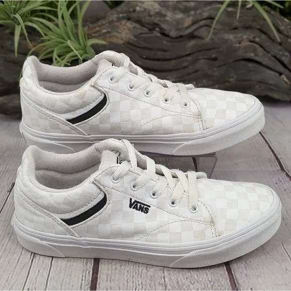 Vans® Seldan White on White Checkerboard Skate Shoes Sneakers