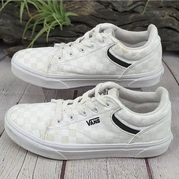 Vans® Seldan White on White Checkerboard Skate Shoes Sneakers
