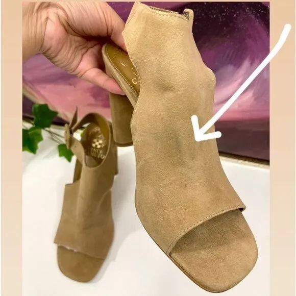 Vince Camuto Crebellan Block Heel Suede Sandal in Tan Size 8.5