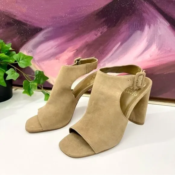 Vince Camuto Crebellan Block Heel Suede Sandal in Tan Size 8.5