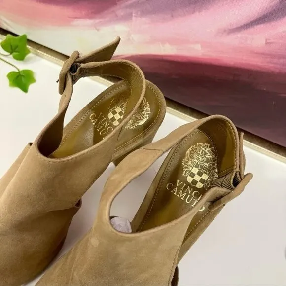Vince Camuto Crebellan Block Heel Suede Sandal in Tan Size 8.5