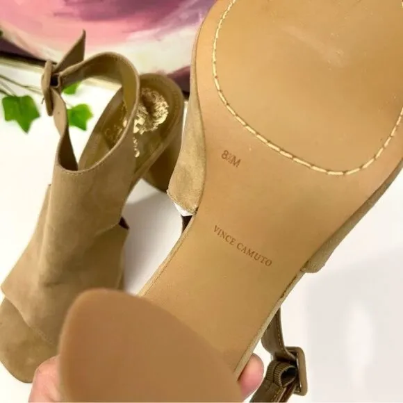 Vince Camuto Crebellan Block Heel Suede Sandal in Tan Size 8.5