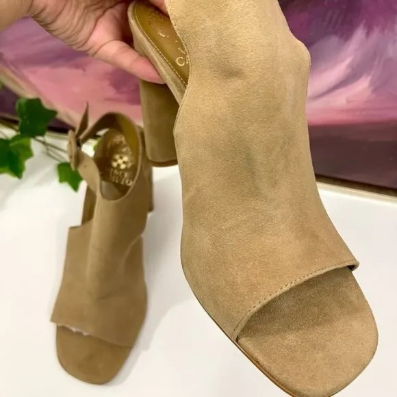 Vince Camuto Crebellan Block Heel Suede Sandal in Tan Size 8.5