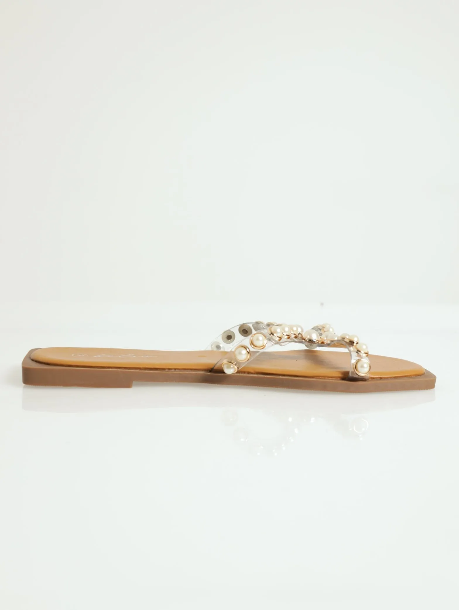 Vinyl Shaped Pearl Padded Sandal - Tan