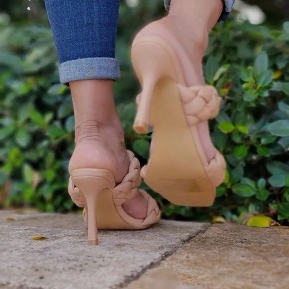 Women's Nude Double Braided Square Toe Mule Sandal