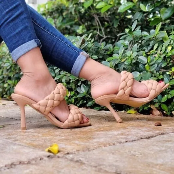 Women's Nude Double Braided Square Toe Mule Sandal