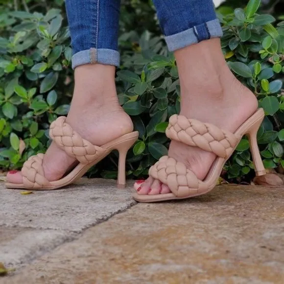 Women's Nude Double Braided Square Toe Mule Sandal
