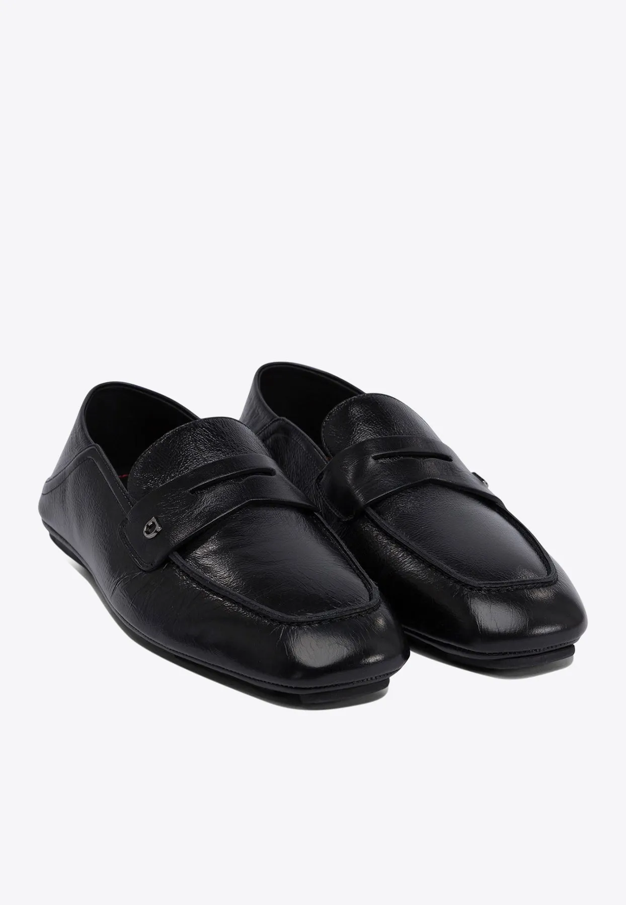 Wrinkled Leather Penny Loafers