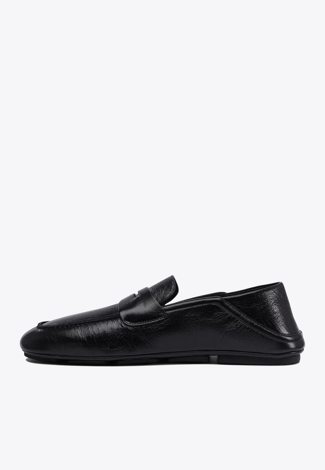 Wrinkled Leather Penny Loafers
