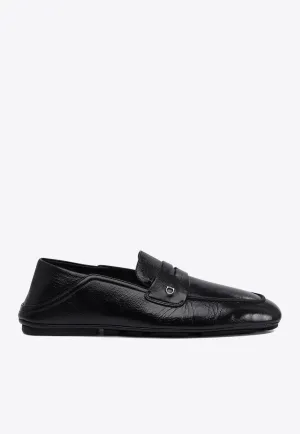Wrinkled Leather Penny Loafers