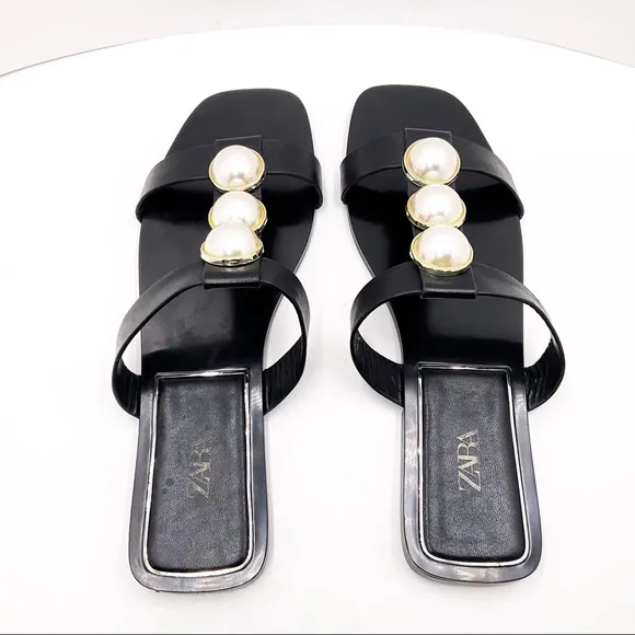 {Zara} Faux Pearl Slide Sandals