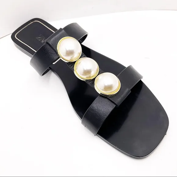 {Zara} Faux Pearl Slide Sandals