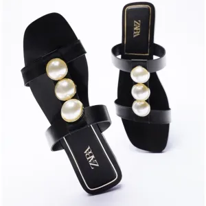 {Zara} Faux Pearl Slide Sandals