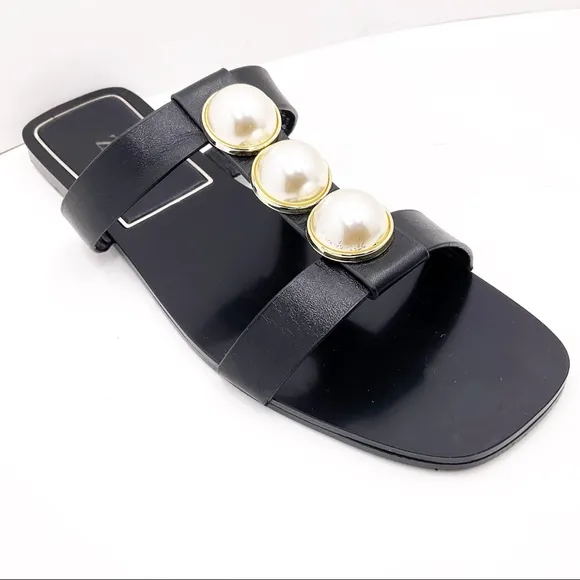 {Zara} Faux Pearl Slide Sandals
