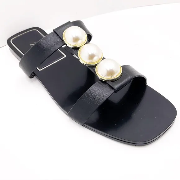 {Zara} Faux Pearl Slide Sandals
