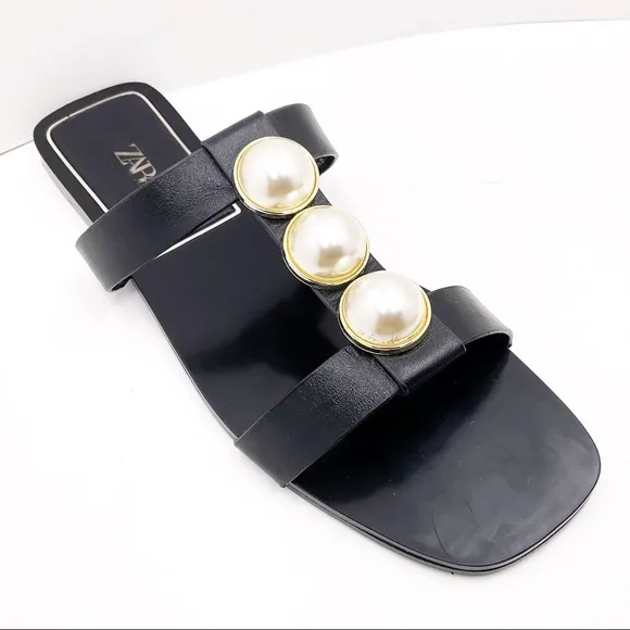 {Zara} Faux Pearl Slide Sandals