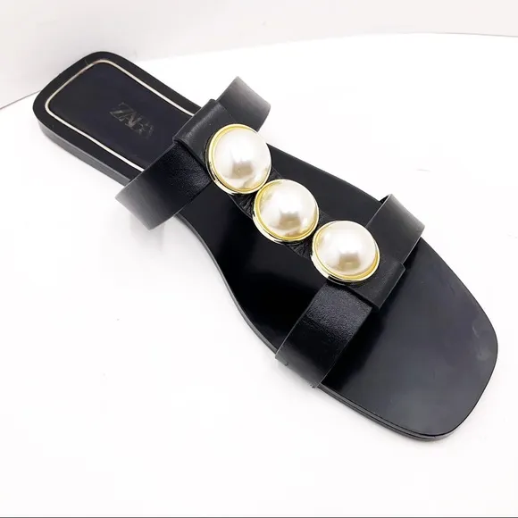 {Zara} Faux Pearl Slide Sandals